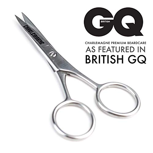 Charlemagne Beard Scissors - de acero inoxidable para la barba y el bigote - Extremadamente afiladas -pequeñas -Tijeras de peluquería -Regalo para hombres -Tijeras para la barba y el pelo de la nariz