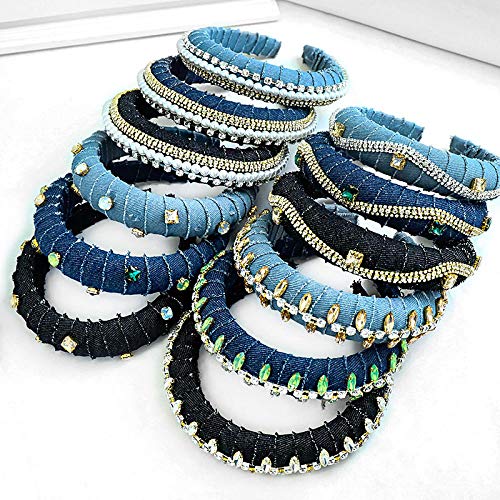 Charm4you Floral Imprimir Diadema Accesorios para,Banda de Pelo Vaquera de Lado Ancho con Esponja americana-A-07,Hairbands Nudo Cruzado Diadema