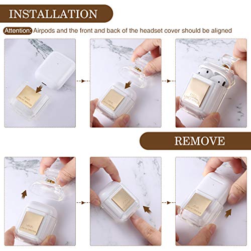 Charminer Carcasa de silicona para AirPods 1 y 2, diseño creativo de botella de perfume, funda transparente para guardar contra caídas con un llavero y par de correas antipérdidas