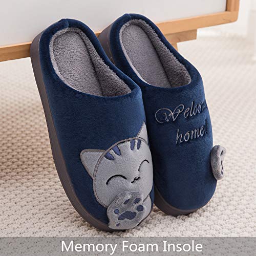 ChayChax Zapatillas de Estar por Casa Lindo Animados para Niños Mujer Hombre Invierno Pelusa Forro Pantuflas Interior de Memoria Espuma Cómodo Caliente Zapatos de Algodón, Azul, 35/36 EU
