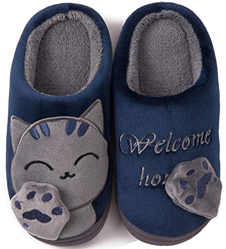 ChayChax Zapatillas de Estar por Casa Lindo Animados para Niños Mujer Hombre Invierno Pelusa Forro Pantuflas Interior de Memoria Espuma Cómodo Caliente Zapatos de Algodón, Azul, 35/36 EU