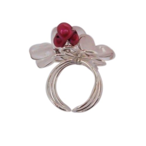 Chic-Net Anillo de la perla - Anillo de flor plateada güera tirolesa (aprox 3-5cm diámetro) de bajo consumo-lila-de colour de crema perlas y verdes piedras - hecha a mano - ajustable