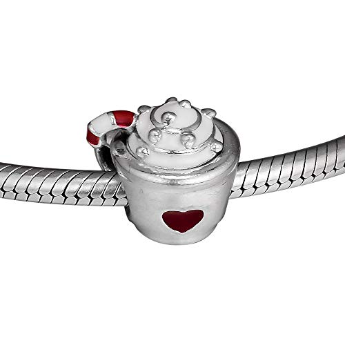 CHICBUY 2018 - Abalorio de plata de ley 925 con esmalte blanco y rojo para pulseras Pandora