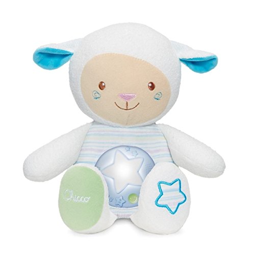 Chicco Ovejita Dulces Nanas - Suave peluche de oveja con proyector de luces y melodías, grabadora de voz y sensor de sonido, color azul