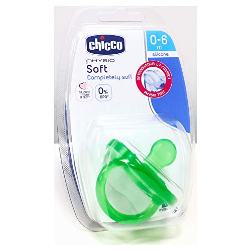 Chicco Phisio Soft - Chupete todogoma de silicona para 0 - 6 meses, color verde o morado - surtido