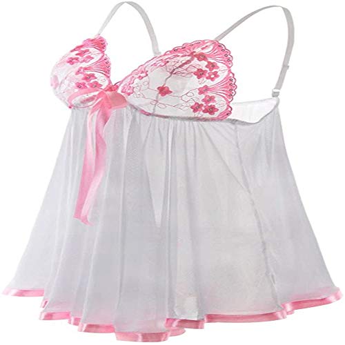 CHIDAOSexy Lencería para Mujeres para Sexo Ropa de Dormir Ropa de Dormir Babydoll Camisón Encaje Corset G-String Pijamas Blanco blanco M