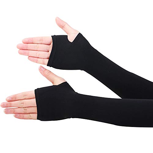 CHRISLZ Long Arms Sleeves Guantes UV Protección solar Fundas para la mano Fingerless Elastic Stretch Brazo Guantes para actividades al aire libre Enfriamiento Covers (BLACK-1)