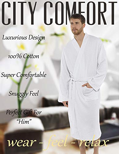 CityComfort Bata De Baño para Hombre con Diseño de Gofre Albornoz De SPA Tamaños Medianas A Tallas Grandes Hombre | Material Super Suave Y Cómodo (L/XL, Blanco)