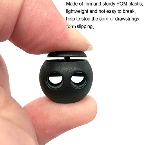 CKANDAY 40 Piezas de Bloqueo de cordón de plástico, Doble Agujero Extremo de Resorte Tope Tope Deslizador para Mochila de cordón Suministros de Manualidades, Forma de Bola de Seta, Color Beige/Negro