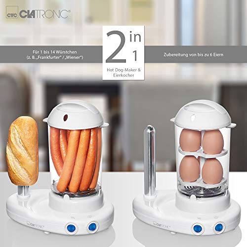 Clatronic HDM 3420 - 2 en 1: fabricante de perritos calientes y caldera de huevo en uno, blanco, 380 W