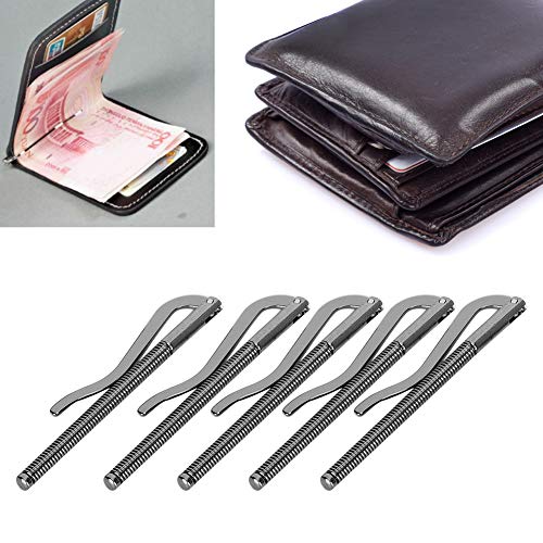 Clip de dinero para billetera, Delaman 5 piezas Clip de dinero en efectivo Acero galvanizado Resorte de alta dureza 80 mm Accesorios de artesanía para billetera de cuero(Black)