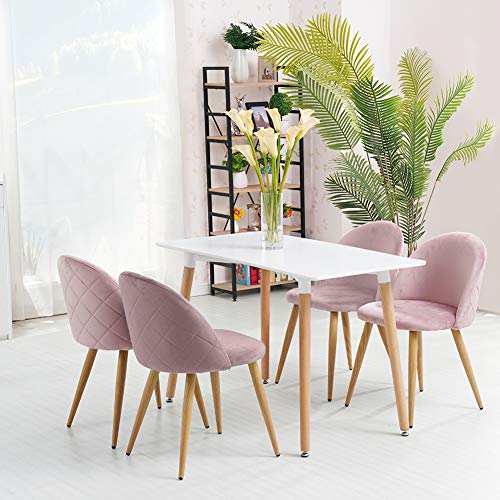 CLIPOP Juego de 4 sillas de Comedor de Terciopelo con Respaldo y Patas de Metal Resistente de Estilo de Madera para salón, Sala de Estar, Cocina, Oficina y Restaurante, Rosa