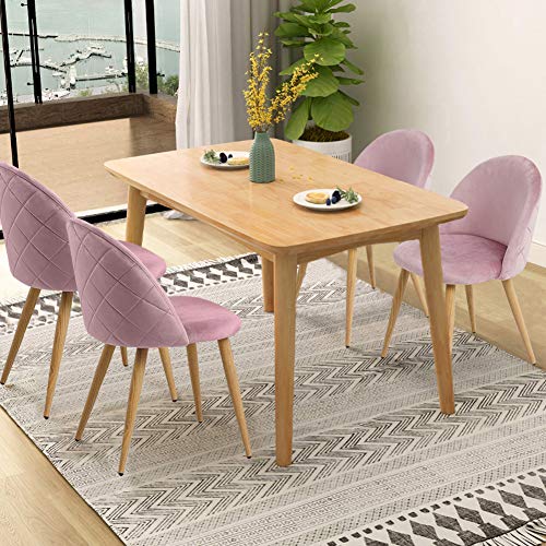 CLIPOP Juego de 4 sillas de Comedor de Terciopelo con Respaldo y Patas de Metal Resistente de Estilo de Madera para salón, Sala de Estar, Cocina, Oficina y Restaurante, Rosa