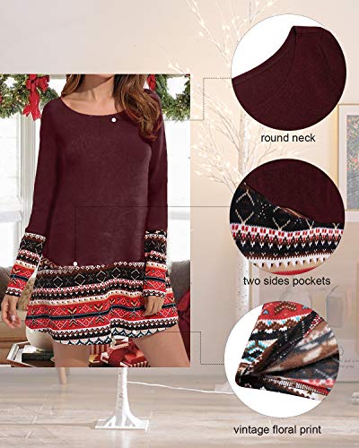 CNFIO Mujer Vestido Cuello Redondo Manga Larga Plus Tamaño Tops Moda Jersey Punto Mujer Invierno