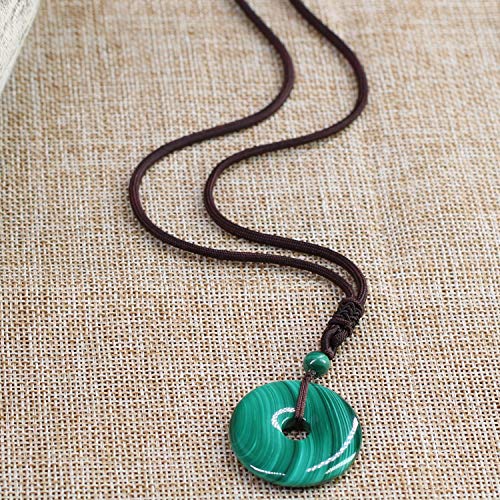 COAI Collar Ajustable con Colgante Buñuelo/Ping'An Kou de Malaquita
