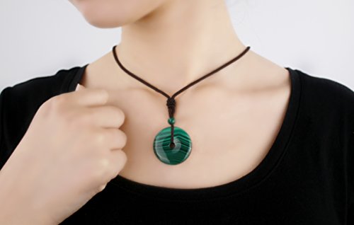 COAI Collar Ajustable con Colgante Buñuelo/Ping'An Kou de Malaquita