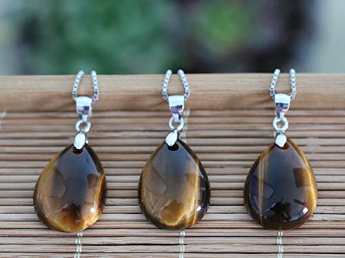 COAI® Collar con Colgante de Piedra Ojo de Tigre de Gota de Agua 926 Plata esterlina