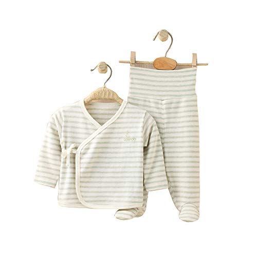 COBROO - Juego de pijama para bebé, tallas de 0 a 6 meses, 100 % algodón, polainas y camiseta cruzada con cierre de lazo y manoplas B-verde claro Recién nacido