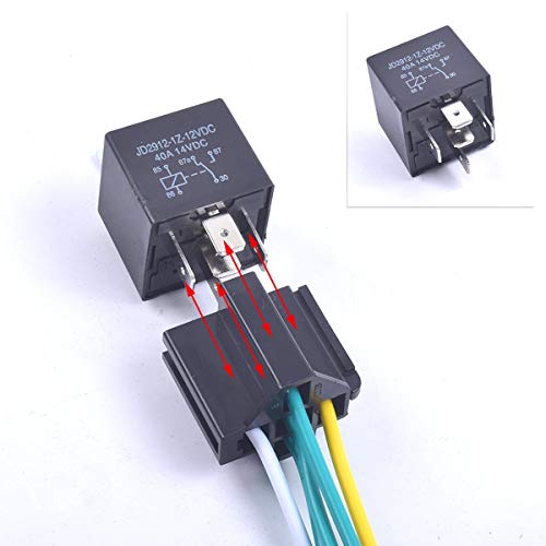 Cocar Auto Relé Interruptor Conmutador de Carril 5 Arnés Precableado 12V DC Contactores SPDT 5 Pin 40Amp Cable Set de Cobre Premium JD2912 - Paquete de 2