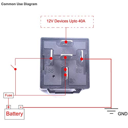 Cocar Auto Relé Interruptor Conmutador de Carril 5 Arnés Precableado 12V DC Contactores SPDT 5 Pin 40Amp Cable Set de Cobre Premium JD2912 - Paquete de 2
