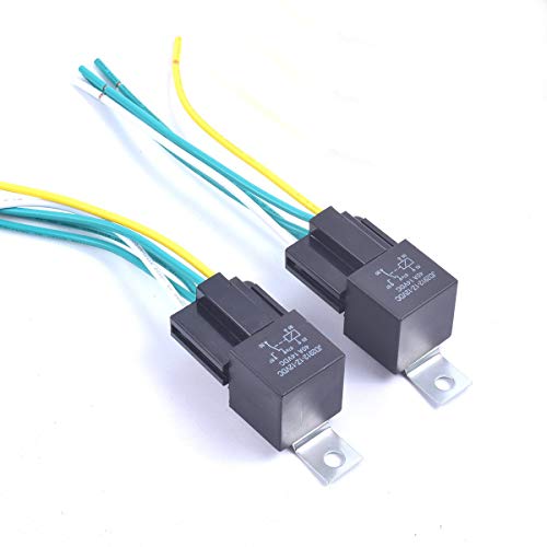 Cocar Auto Relé Interruptor Conmutador de Carril 5 Arnés Precableado 12V DC Contactores SPDT 5 Pin 40Amp Cable Set de Cobre Premium JD2912 - Paquete de 2