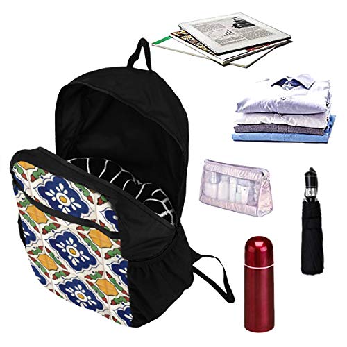 Cocoal-ltd mexicano Talavera Tile Mochila de doble cara para senderismo, plegable, resistente al agua, portátil, ligera, plegable, para viajes, camping, deportes al aire libre, bolsa de almacenamiento