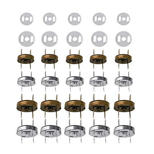 CODIRATO 20PCS Botónes Magneticos 14/18 mm Cierre Magnético de Aleación de Zinc Cierres de Botón con Caja de Plástico para Manualidades/Mochila/Billeteras (Bronce y Plata)