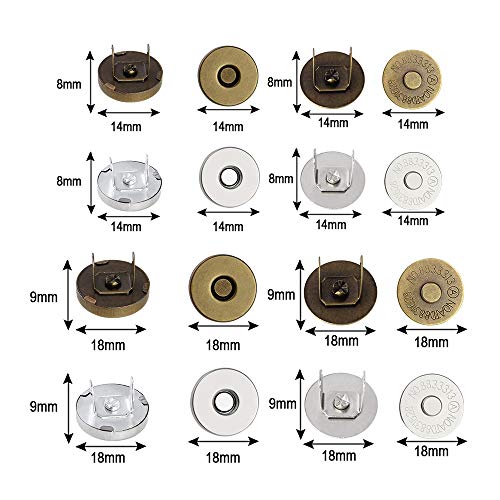 CODIRATO 20PCS Botónes Magneticos 14/18 mm Cierre Magnético de Aleación de Zinc Cierres de Botón con Caja de Plástico para Manualidades/Mochila/Billeteras (Bronce y Plata)