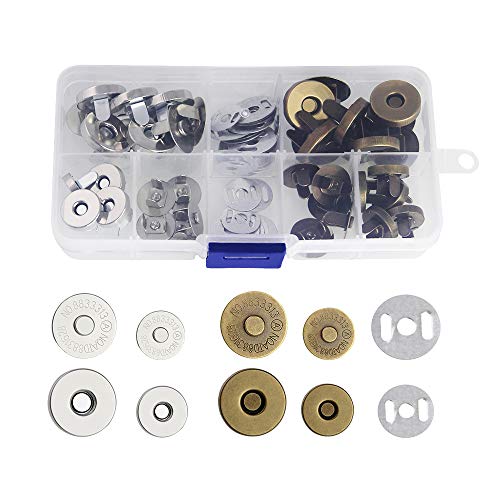CODIRATO 20PCS Botónes Magneticos 14/18 mm Cierre Magnético de Aleación de Zinc Cierres de Botón con Caja de Plástico para Manualidades/Mochila/Billeteras (Bronce y Plata)