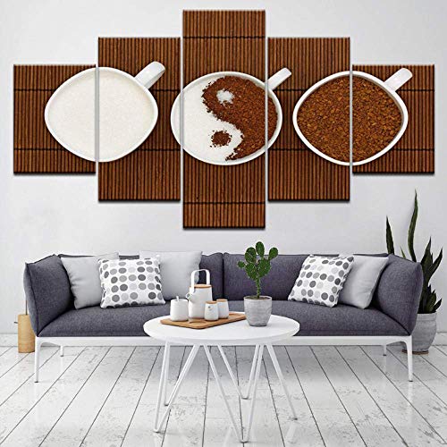 Coffee and Mike 5 Piece HD Wallpapers Art Canvas Print Modern Poster Modular Art Painting for Living Room Home Decor Prints on Canvas 150X80Cm (Ofi104)