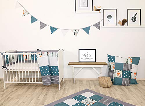 Colcha para bebé de ULLENBOOM ® con bosque, verde, azul (manta de arrullo para bebé de 70 x 100 cm, ideal colcha para el cochecito; apta alfombra de juegos)
