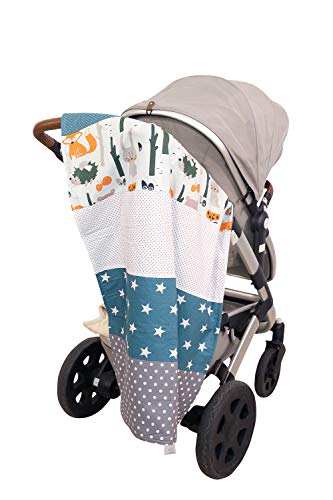 Colcha para bebé de ULLENBOOM ® con bosque, verde, azul (manta de arrullo para bebé de 70 x 100 cm, ideal colcha para el cochecito; apta alfombra de juegos)