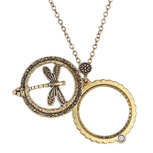 Colgante de Collar de la Lupa de la Lente 5X Alta Definición for Viejos Lectura Collar Retro del Esmalte Cadena de Patrones de joyería Que Puede abrirse en la reparación de Identificación KaiKai