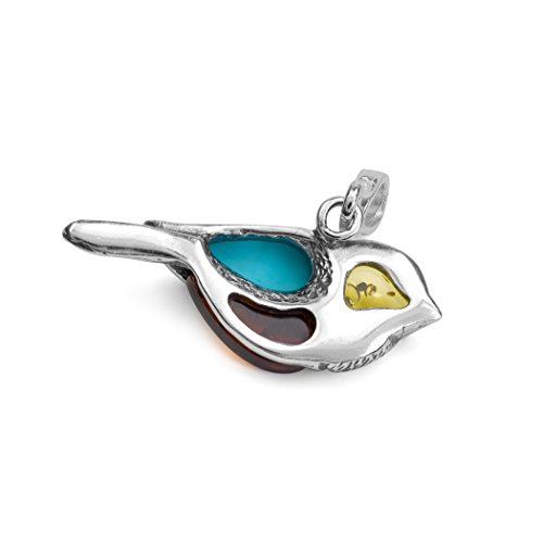Colgante de pájaro de plata de ley estabilizada y ámbar multicolor