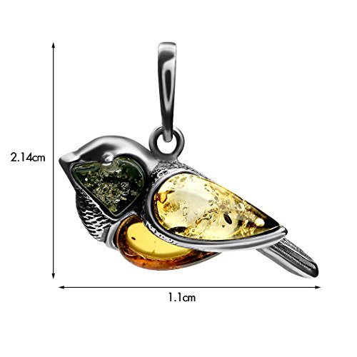 Colgante de pájaro multicolor de plata de ley ámbar