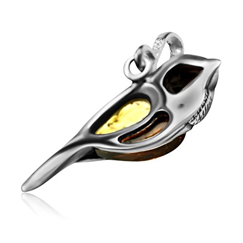 Colgante de pájaro multicolor de plata de ley ámbar