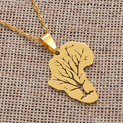 Collar Mapa De África Collares Pendientes Raíces Africanas Collares De Árboles Joyería Color Dorado Acero Inoxidable