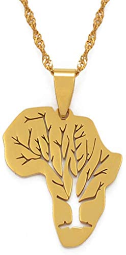 Collar Mapa De África Collares Pendientes Raíces Africanas Collares De Árboles Joyería Color Dorado Acero Inoxidable