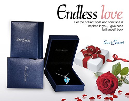 Collar Mujer Plata 925 "Amor para Siempre" Collares Pavé con Corazon Swarovski Cristal Colgante, Morado o Azul Océano, 46CM