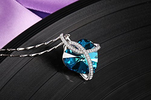 Collar Mujer Plata 925 "Amor para Siempre" Collares Pavé con Corazon Swarovski Cristal Colgante, Morado o Azul Océano, 46CM