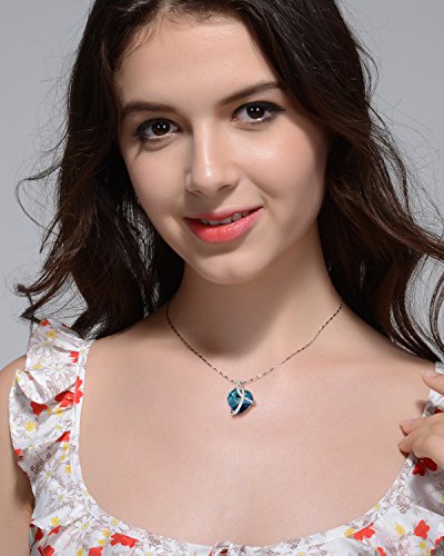Collar Mujer Plata 925 "Amor para Siempre" Collares Pavé con Corazon Swarovski Cristal Colgante, Morado o Azul Océano, 46CM
