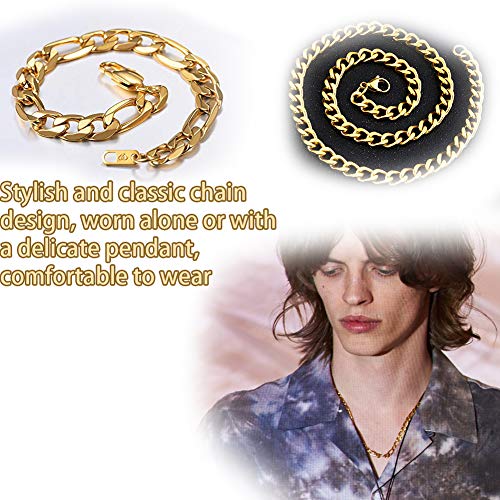 Collar Pulsera de Hombre de Cadena Cubana de Acero Inoxidable 21cm 51cm de Longitud Dorado, Cadena Collar Oro 24K 18K para Hombre