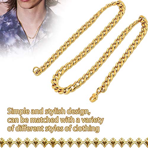 Collar Pulsera de Hombre de Cadena Cubana de Acero Inoxidable 21cm 51cm de Longitud Dorado, Cadena Collar Oro 24K 18K para Hombre