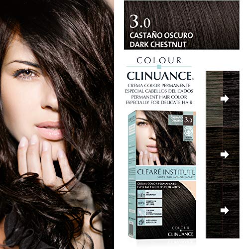 Colour Clinuance. Tinte Capilar Cabellos Delicados. 3.0 Castaño Oscuro, Coloración Permanente Sin Amoniaco, Más Brillo, Color Intenso, 100% Cobertura, Testado Dermatologicamente, Pack de 3