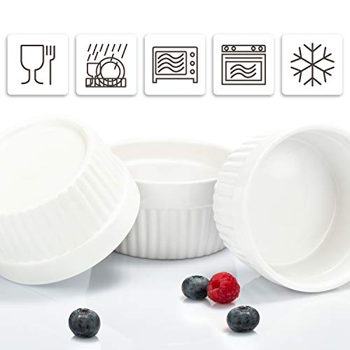 com-four® 6x Moldes para Soufflé - Cuencos de Cerámica para Crema Brulee - Tacitas para Postres y Pastelería, Flan o Ragú - 200 ml cada uno - Blanco