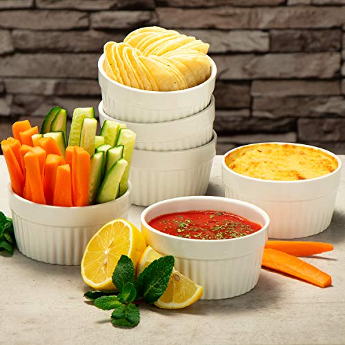 com-four® 6x Moldes para Soufflé - Cuencos de Cerámica para Crema Brulee - Tacitas para Postres y Pastelería, Flan o Ragú - 200 ml cada uno - Blanco