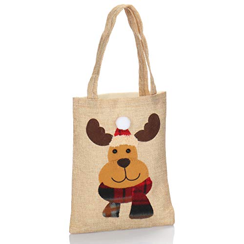 com-four® Bolsa Yute 3X con asa - Bolsa de Regalo para Santa y Adviento, Santa, Alce, muñeco de Nieve - 19 x 25 cm