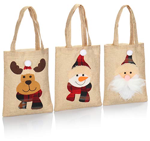 com-four® Bolsa Yute 3X con asa - Bolsa de Regalo para Santa y Adviento, Santa, Alce, muñeco de Nieve - 19 x 25 cm
