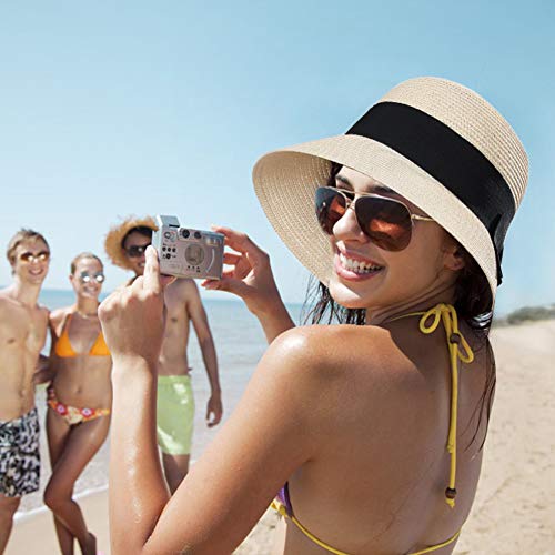 Comhats sombrero de verano de paja con sombrilla para mujer sombrero de sol suelto de playa de ala ancha Beigemix M