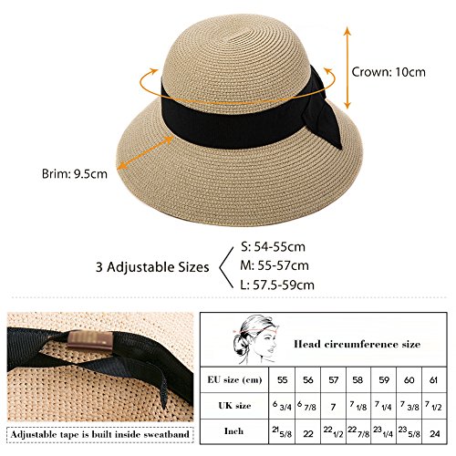 Comhats sombrero de verano de paja con sombrilla para mujer sombrero de sol suelto de playa de ala ancha Beigemix M